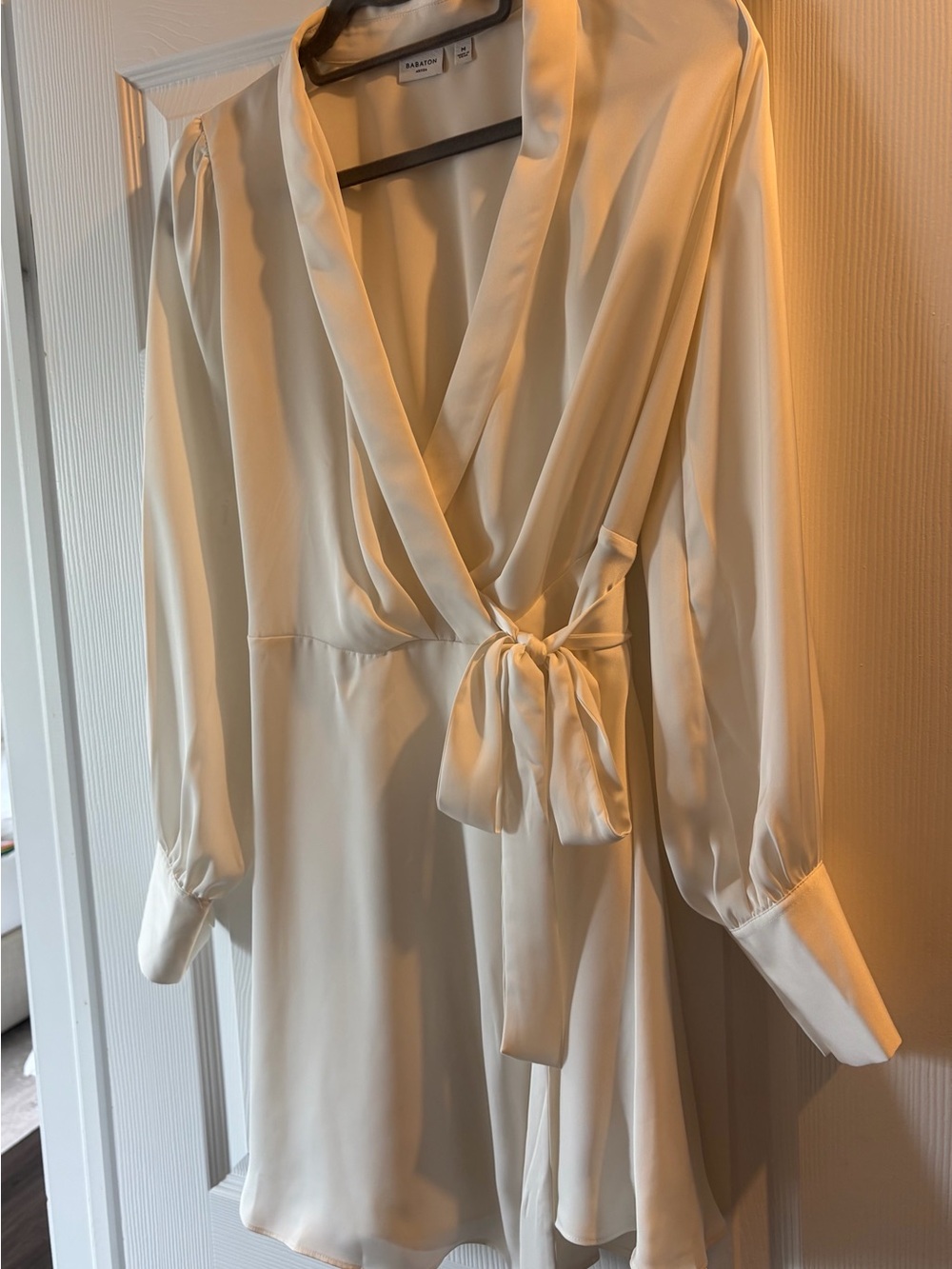 Babaton Ivory Wrap Short Dress with Tie Waist